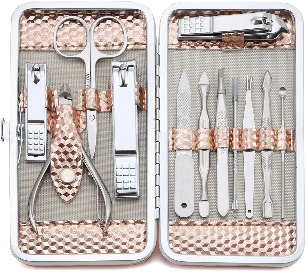 Manicure Set Professional Nail Clippers Kit Pedicure Care Tools- Stainless Steel Grooming Kit 12Pcs for Travel or Home (Rose Gold)