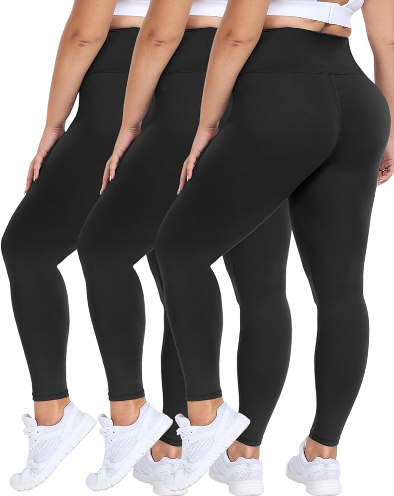 GAYHAY 3 Pack Plus Size Leggings for Women - High Waist Stretchy Tummy Control Pants for Workout Yoga Running