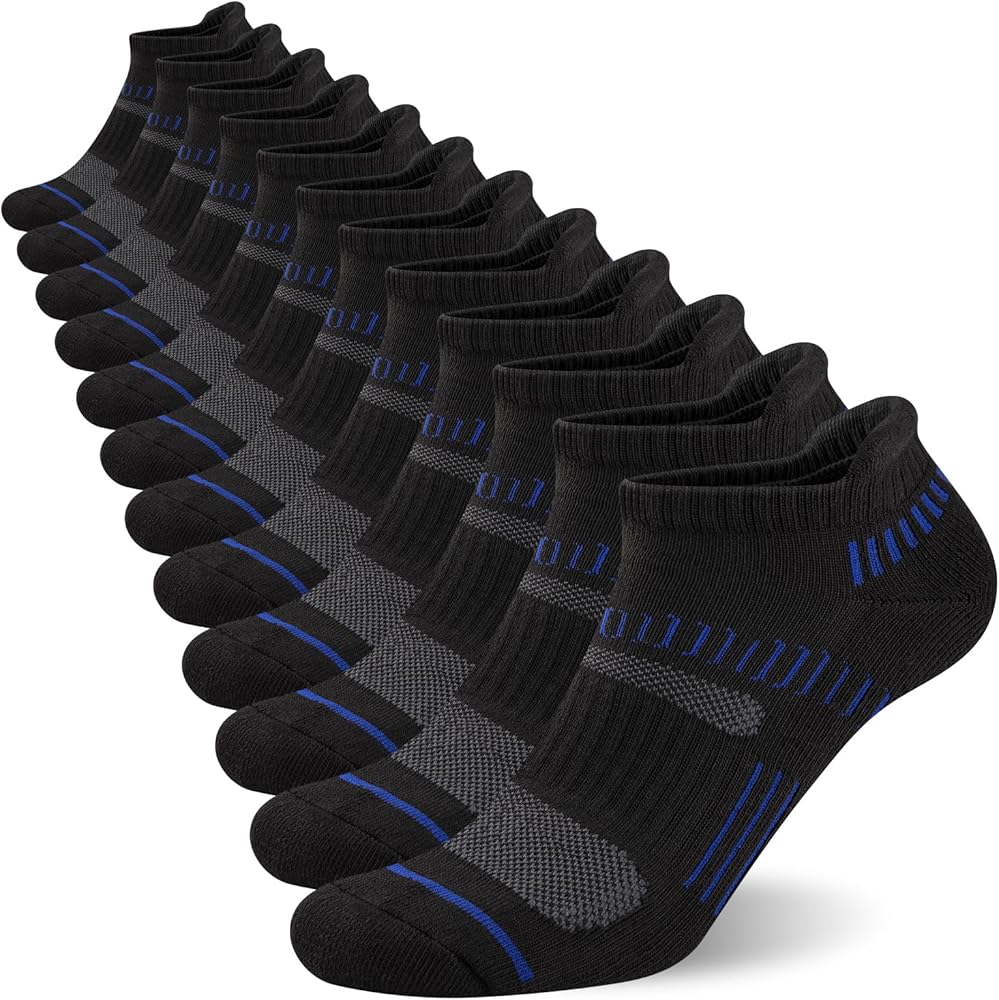 COOPLUS Mens Ankle Socks Athletic Cushioned Breathable Low Cut Tab With Arch Support - 6 Pairs